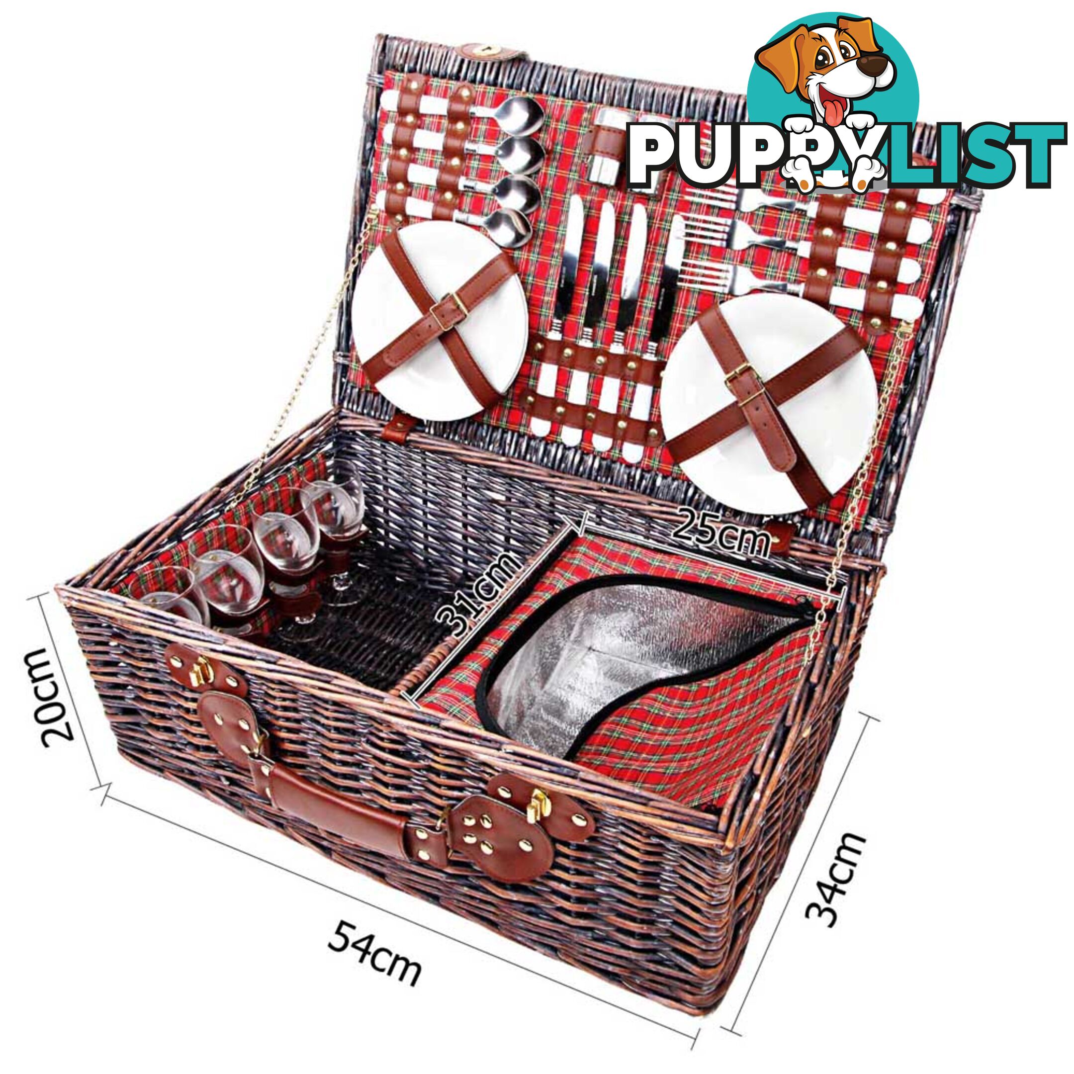 4 Person Picnic Basket Set w/ Cooler Bag Blanket