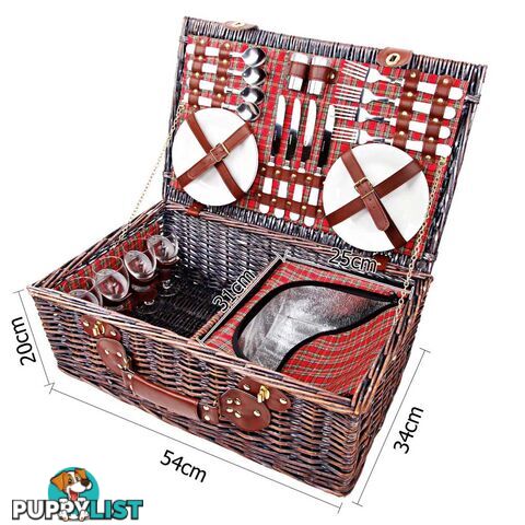 4 Person Picnic Basket Set w/ Cooler Bag Blanket