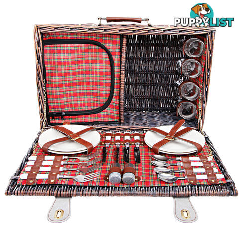 4 Person Picnic Basket Set w/ Cooler Bag Blanket