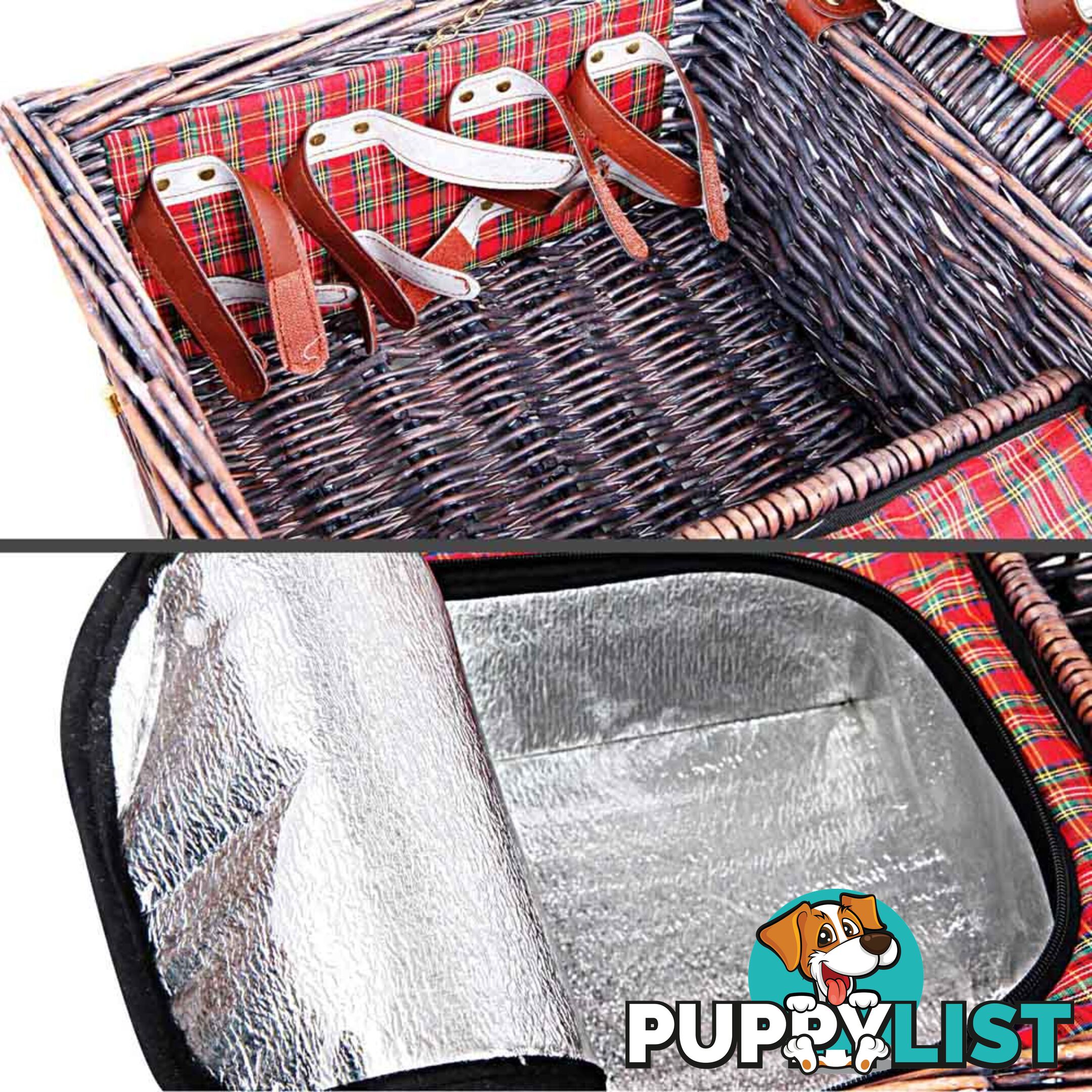 4 Person Picnic Basket Set w/ Cooler Bag Blanket