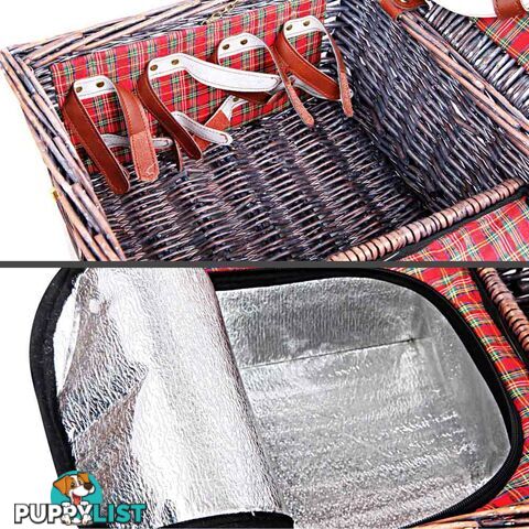 4 Person Picnic Basket Set w/ Cooler Bag Blanket