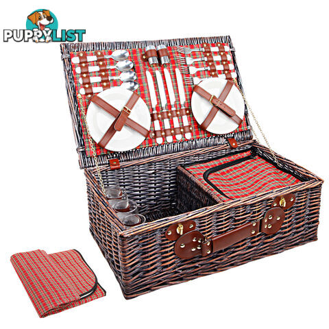 4 Person Picnic Basket Set w/ Cooler Bag Blanket