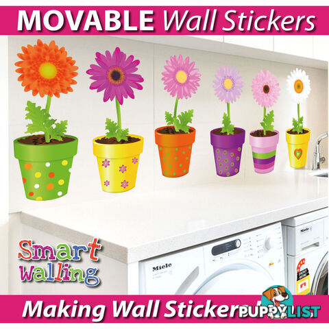 Large Size Flower Pot Wall Stickers - Totally Movable