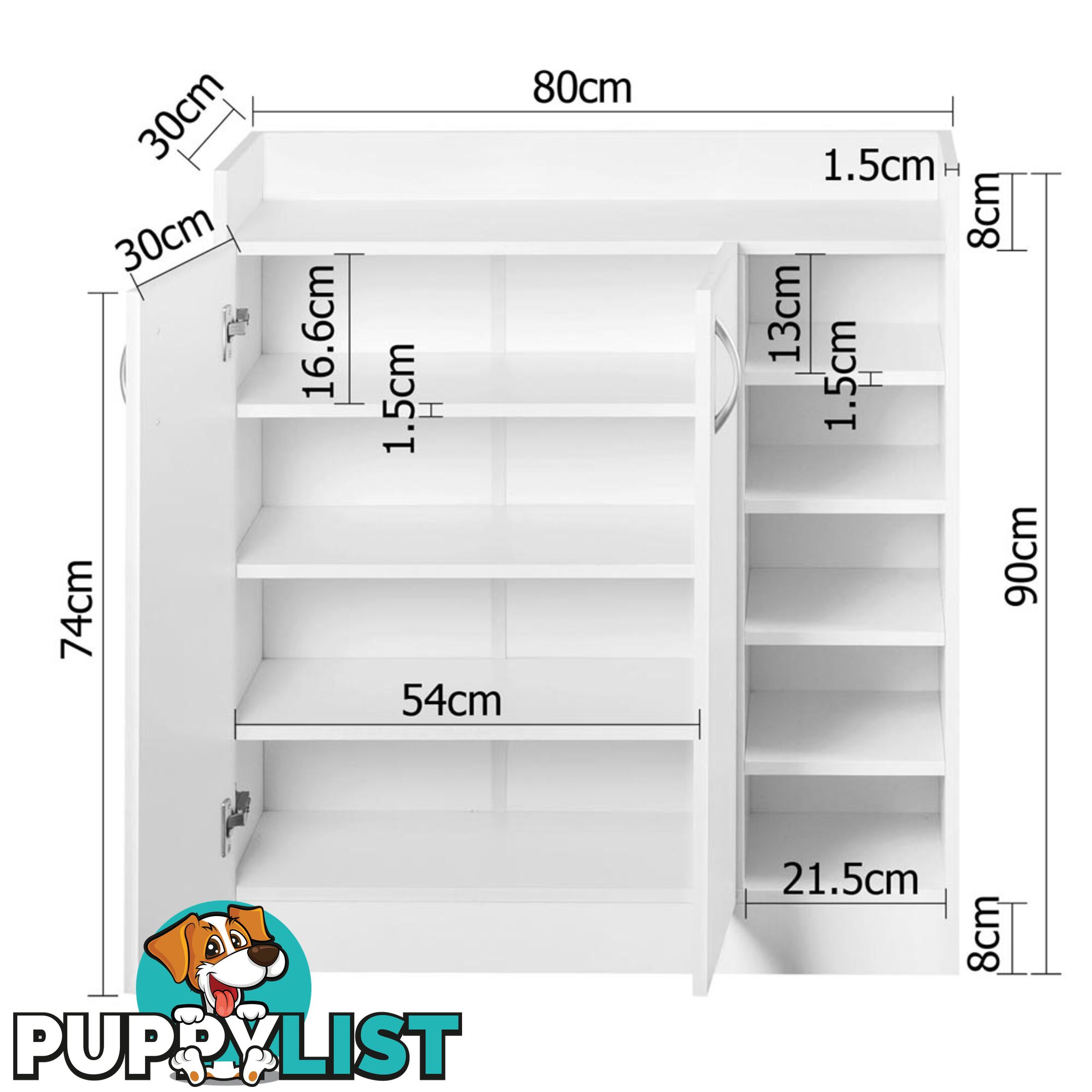 2 Doors Shoe Cabinet Storage Cupboard White