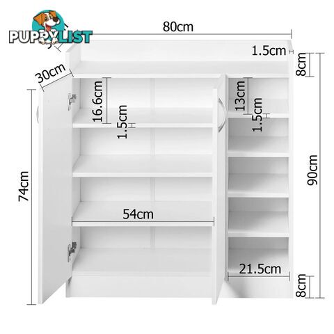 2 Doors Shoe Cabinet Storage Cupboard White