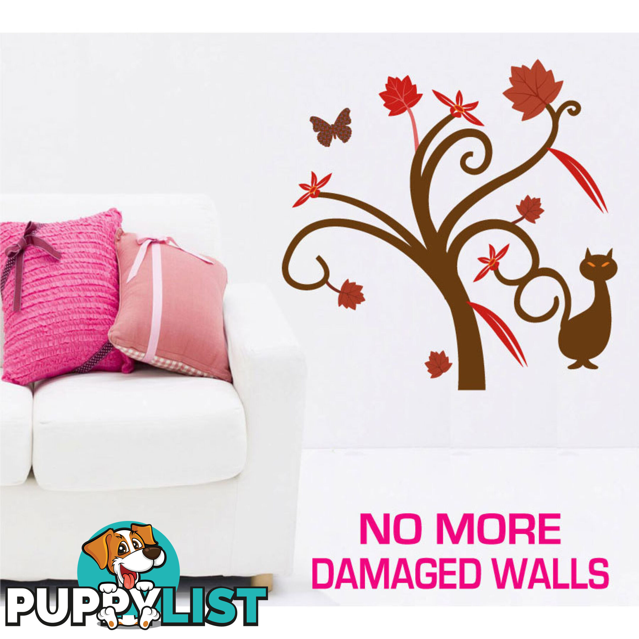 Large Size Gorgeous Tree and Cat Wall Stickers - Totally Movable