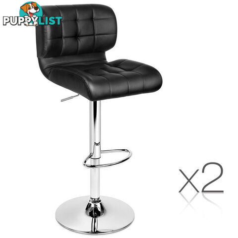 Set of 2 Leather Bar Stools - Black