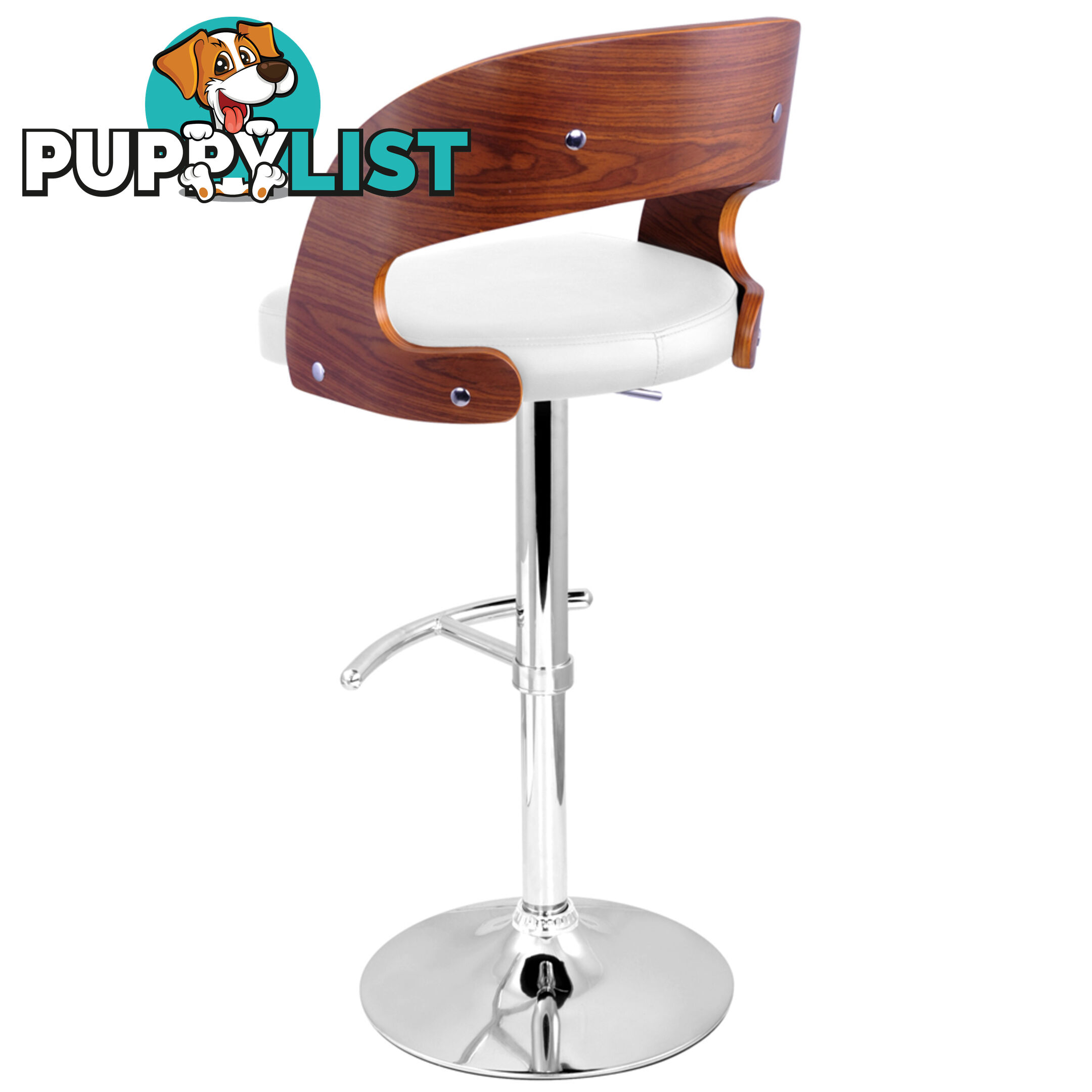 PU Leather Wooden Kitchen Bar Stool Padded Seat White