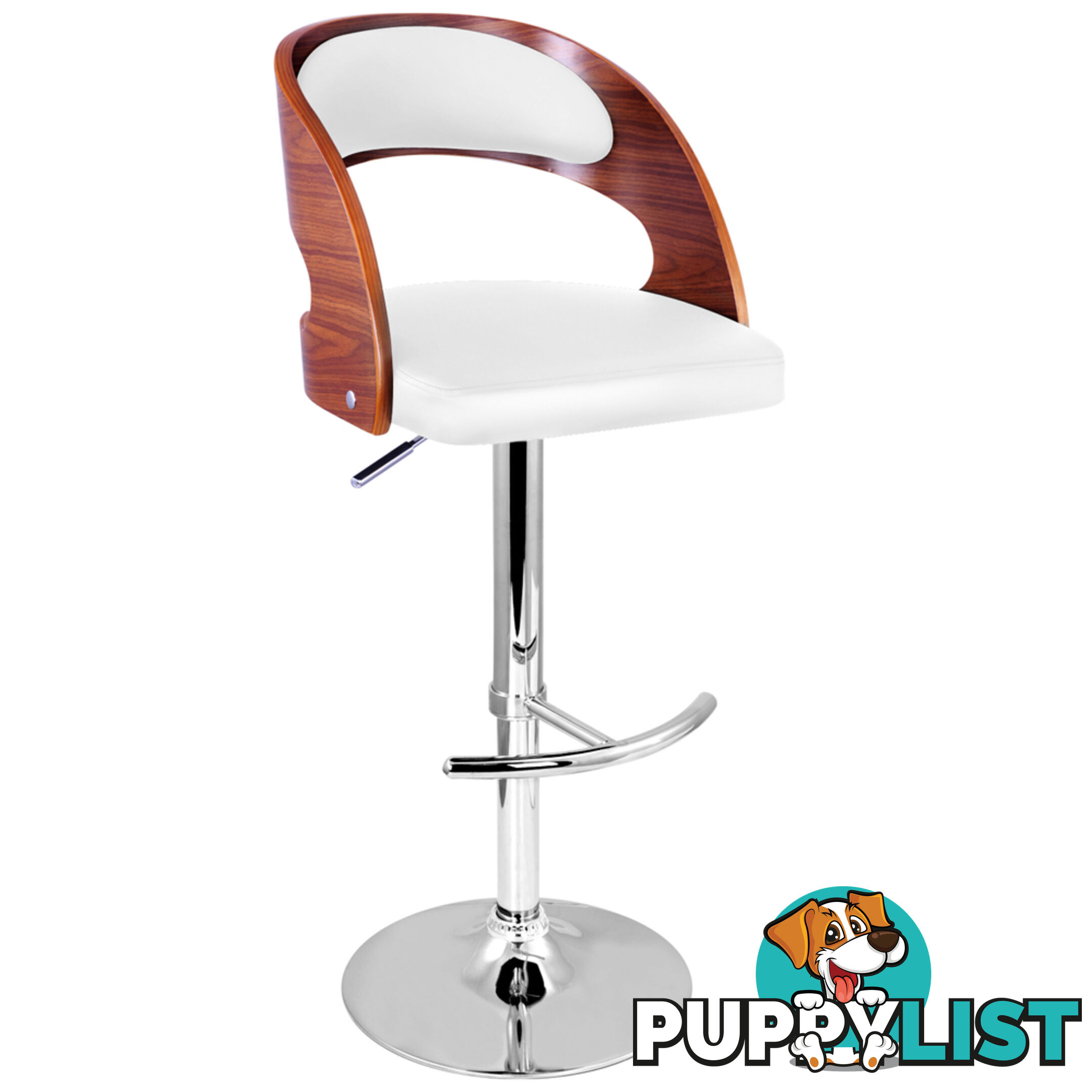 PU Leather Wooden Kitchen Bar Stool Padded Seat White