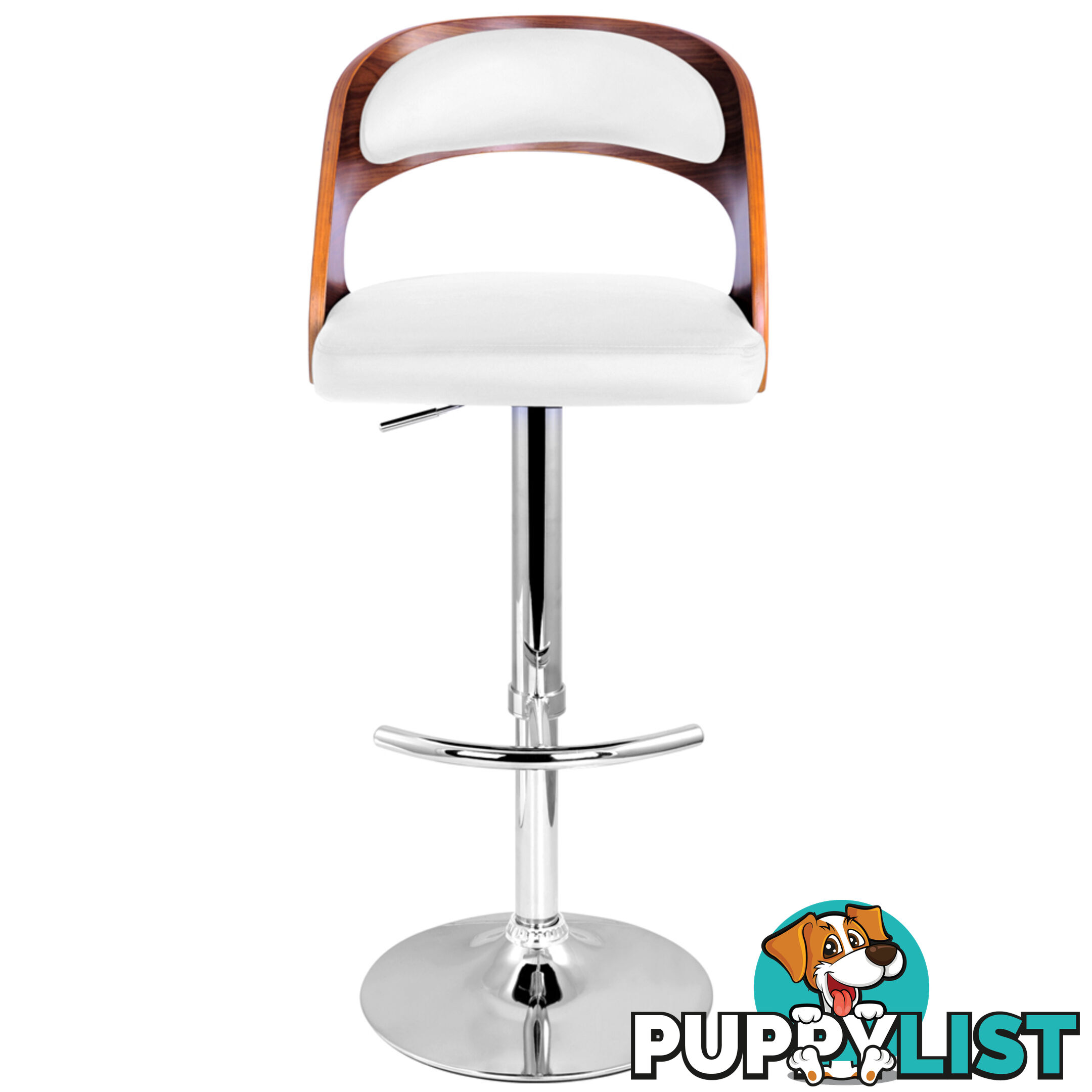 PU Leather Wooden Kitchen Bar Stool Padded Seat White