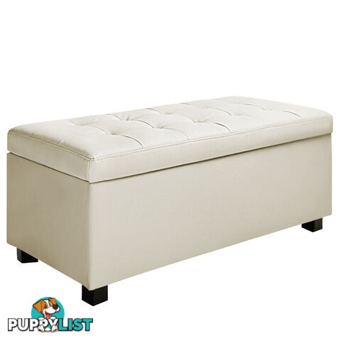 Large Ottoman PU Leather Chest Storage Box Foot Stool Cream