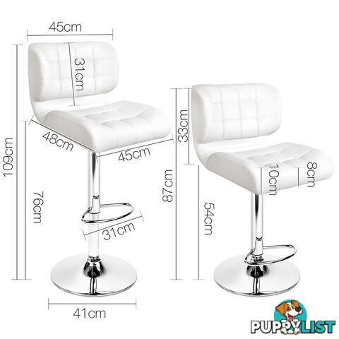 Set of 2 Leather Bar Stools - White