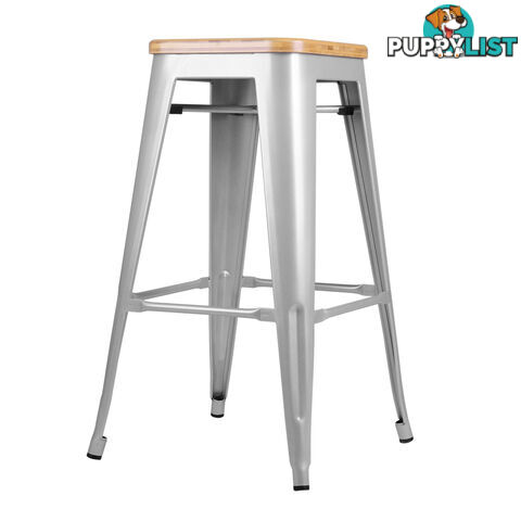 Set of 2 Replica Tolix Kitchen Bar Stool Bamboo Seat 66cm Metal