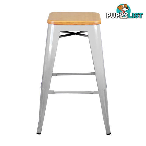 Set of 2 Replica Tolix Kitchen Bar Stool Bamboo Seat 66cm Metal