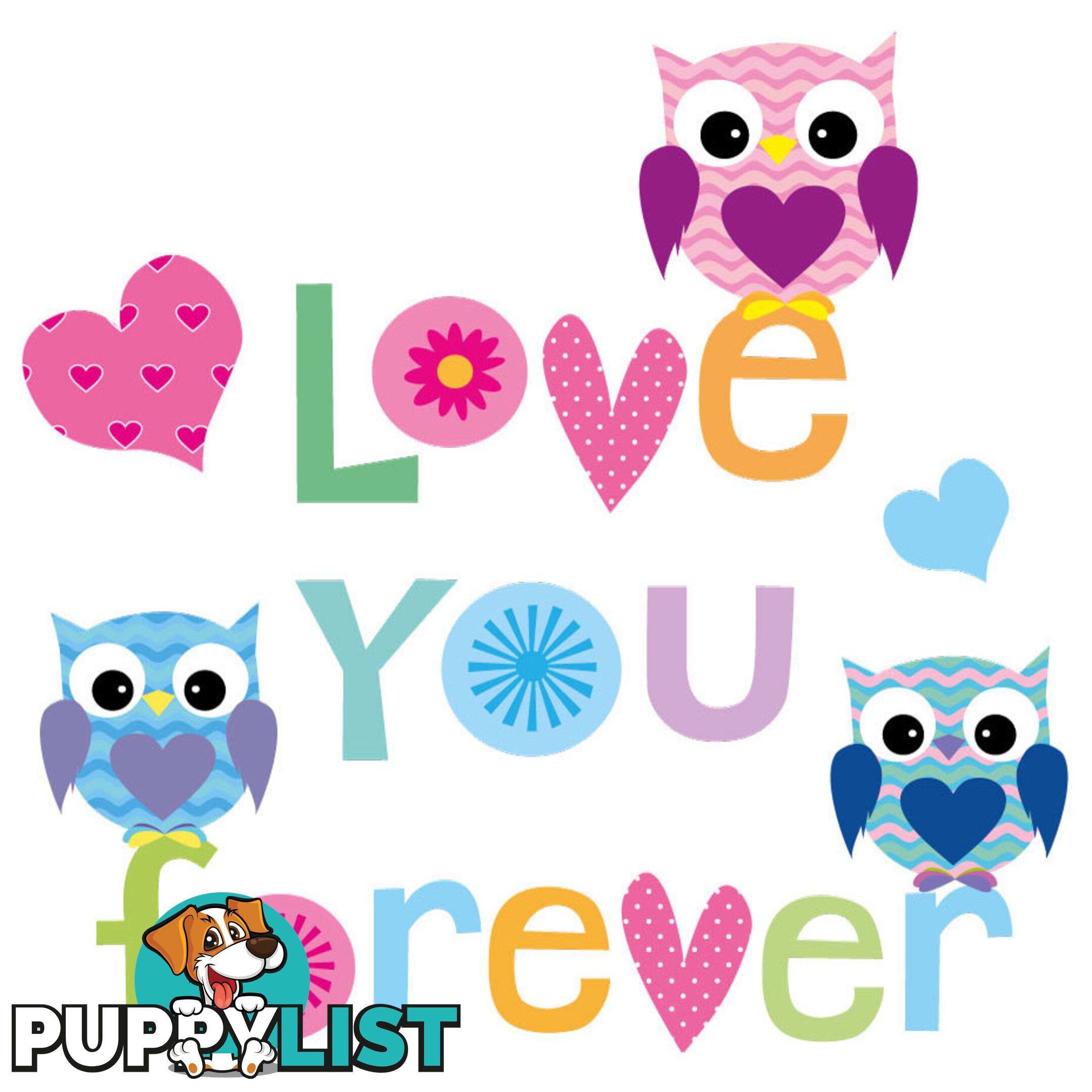 Large Size Love Forever Owls Wall Sticker - Totally Movable