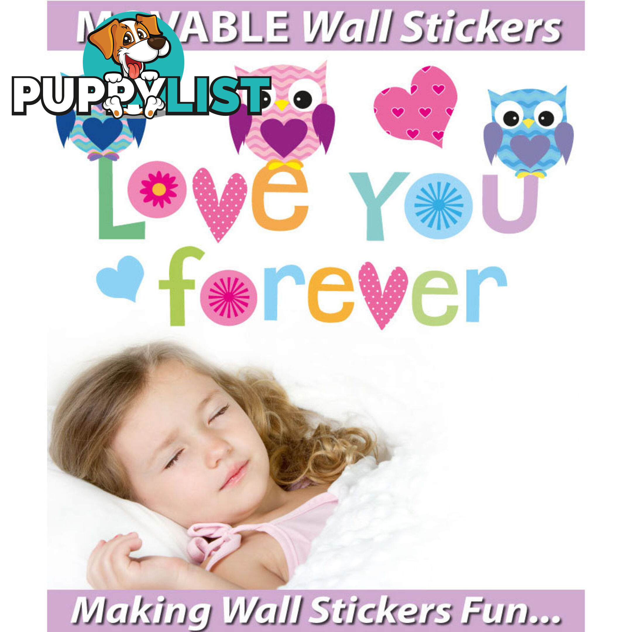 Large Size Love Forever Owls Wall Sticker - Totally Movable