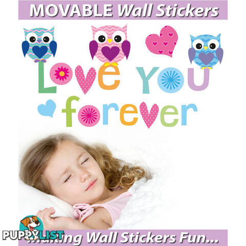 Large Size Love Forever Owls Wall Sticker - Totally Movable