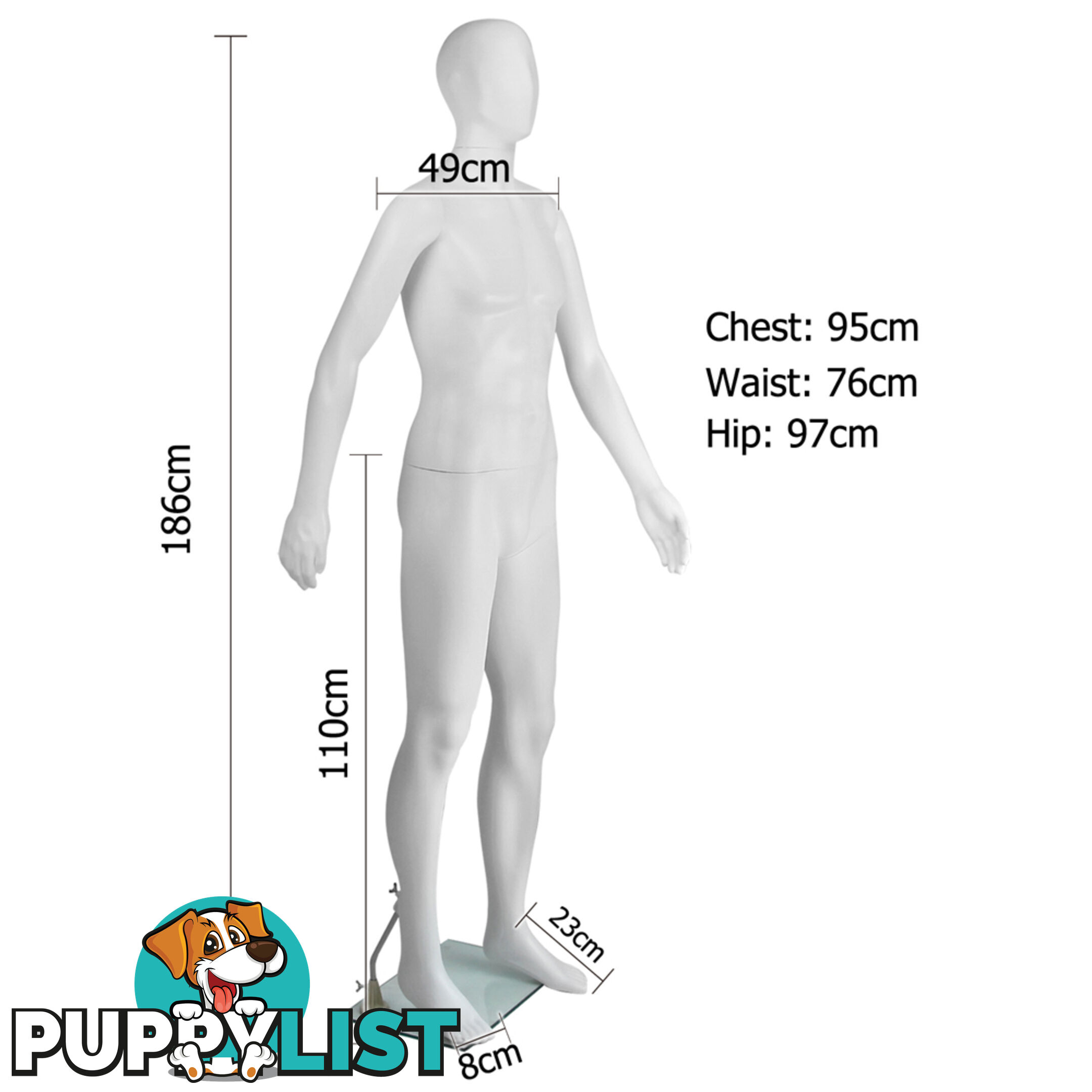 Full Body Male Mannequin Cloth Display Tailor Dressmaker White 186cm