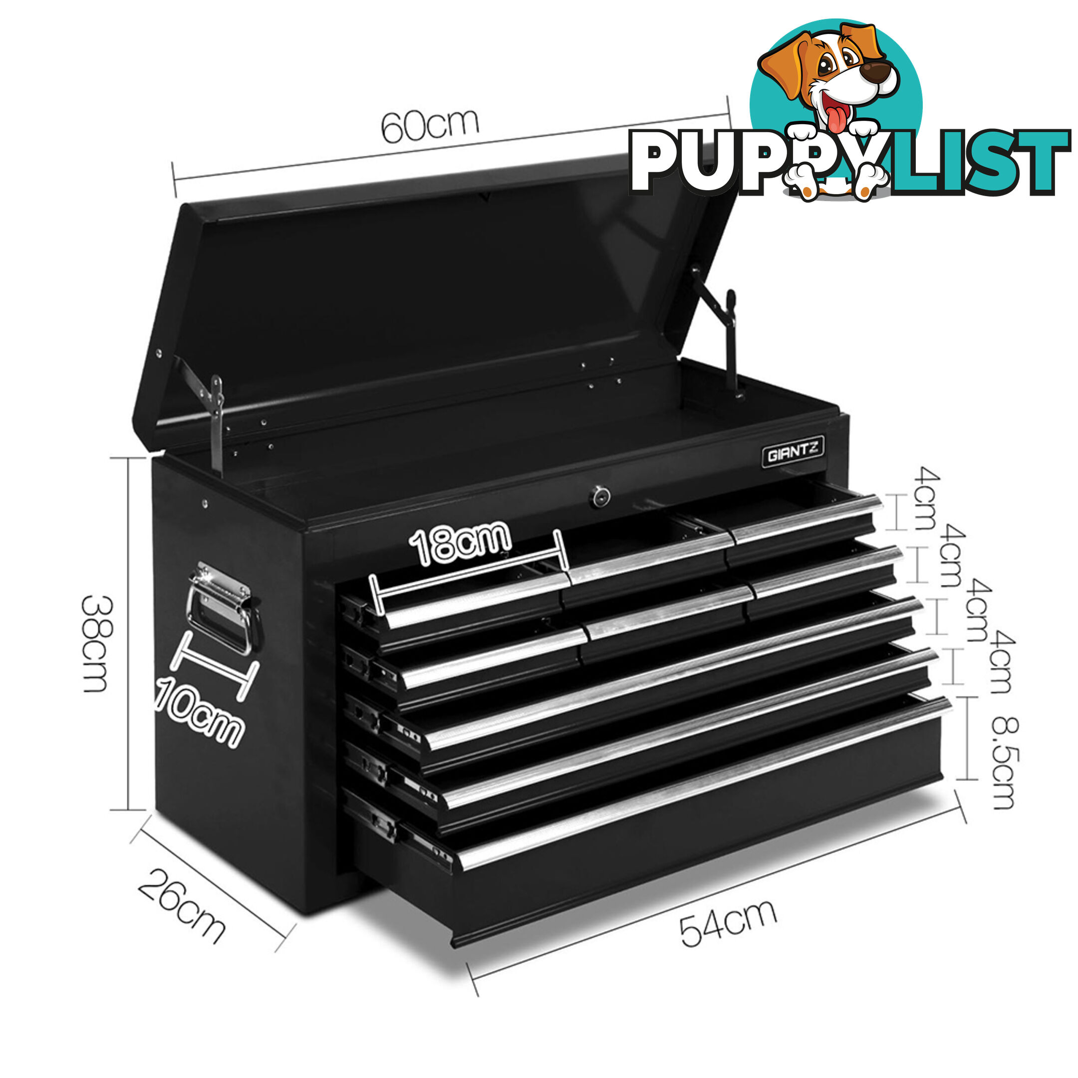 9 Drawers Tool Box Chest Black