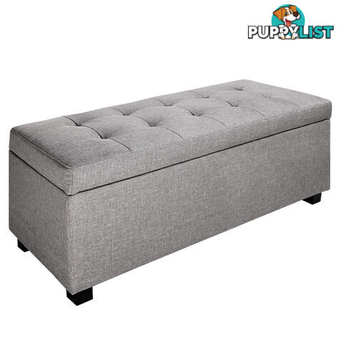 Faux Linen Ottoman Storage Foot Stool Large Light Grey