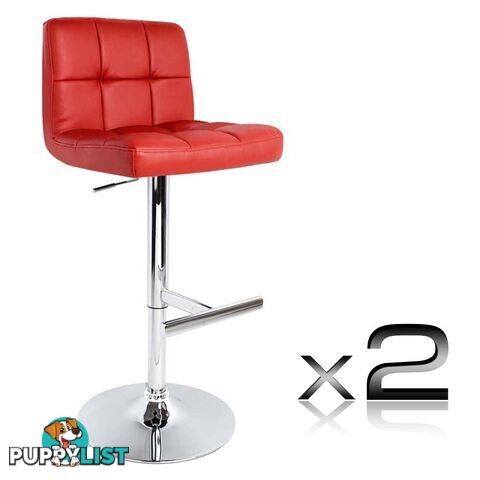 Set of 2 PU Leather Kitchen Bar Stool Red