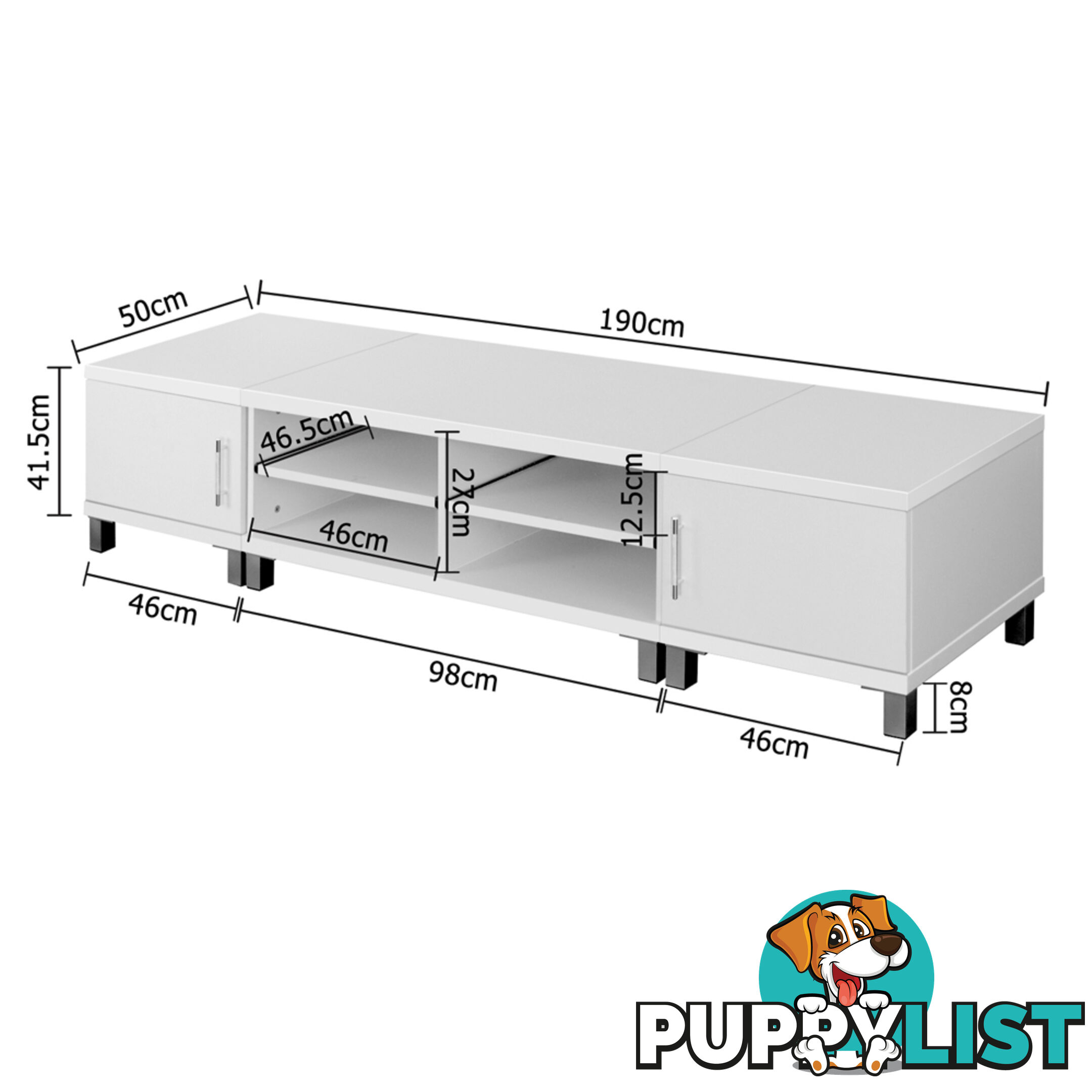 TV Stand Entertainment Unit Lowline Cabinet Drawer White