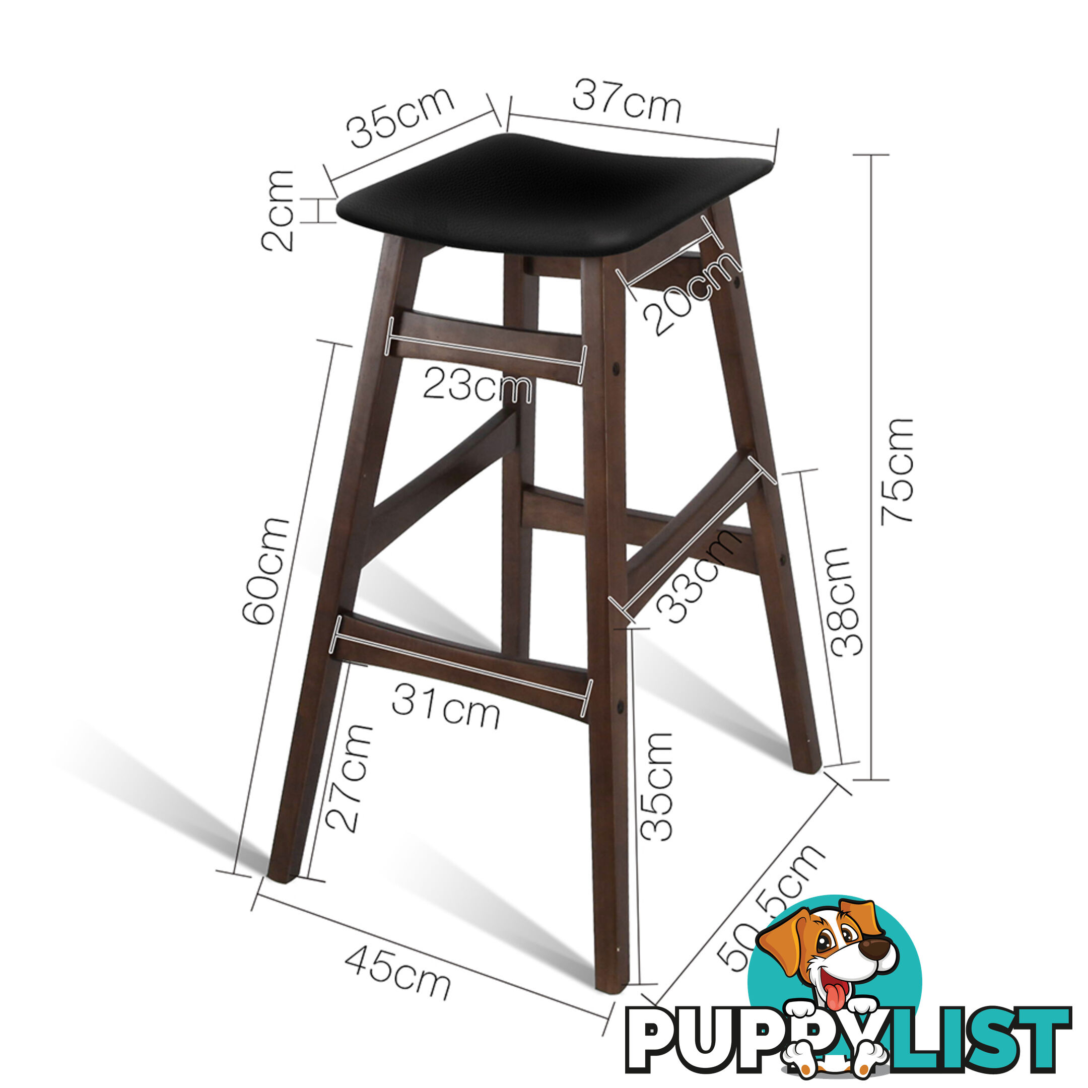 Sert of 2 Rubberwood Bar Stools - Black