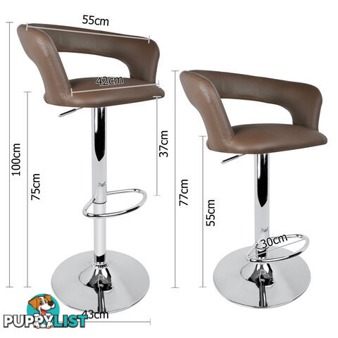 Set of 2 PU Leather Kitchen Bar Stool Taupe