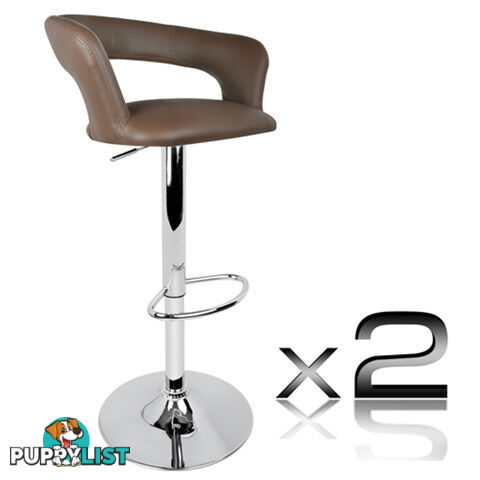 Set of 2 PU Leather Kitchen Bar Stool Taupe