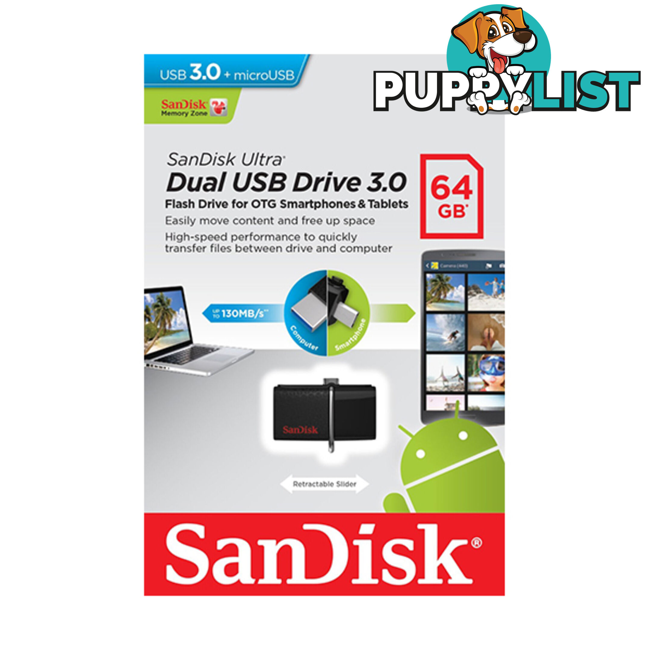 Sandisk SDDD2-064G OTG-64G Ultra Dual USB 3.0 Pen Drive