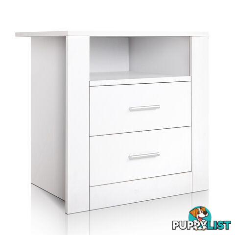 Anti-Scratch Bedside Table 2 Drawers - White