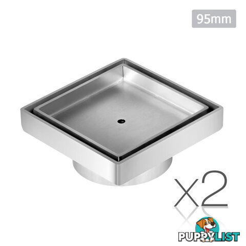 Set of 2 Square Stainless Steel Shower Grate Drain Floor Bathroom 95mm