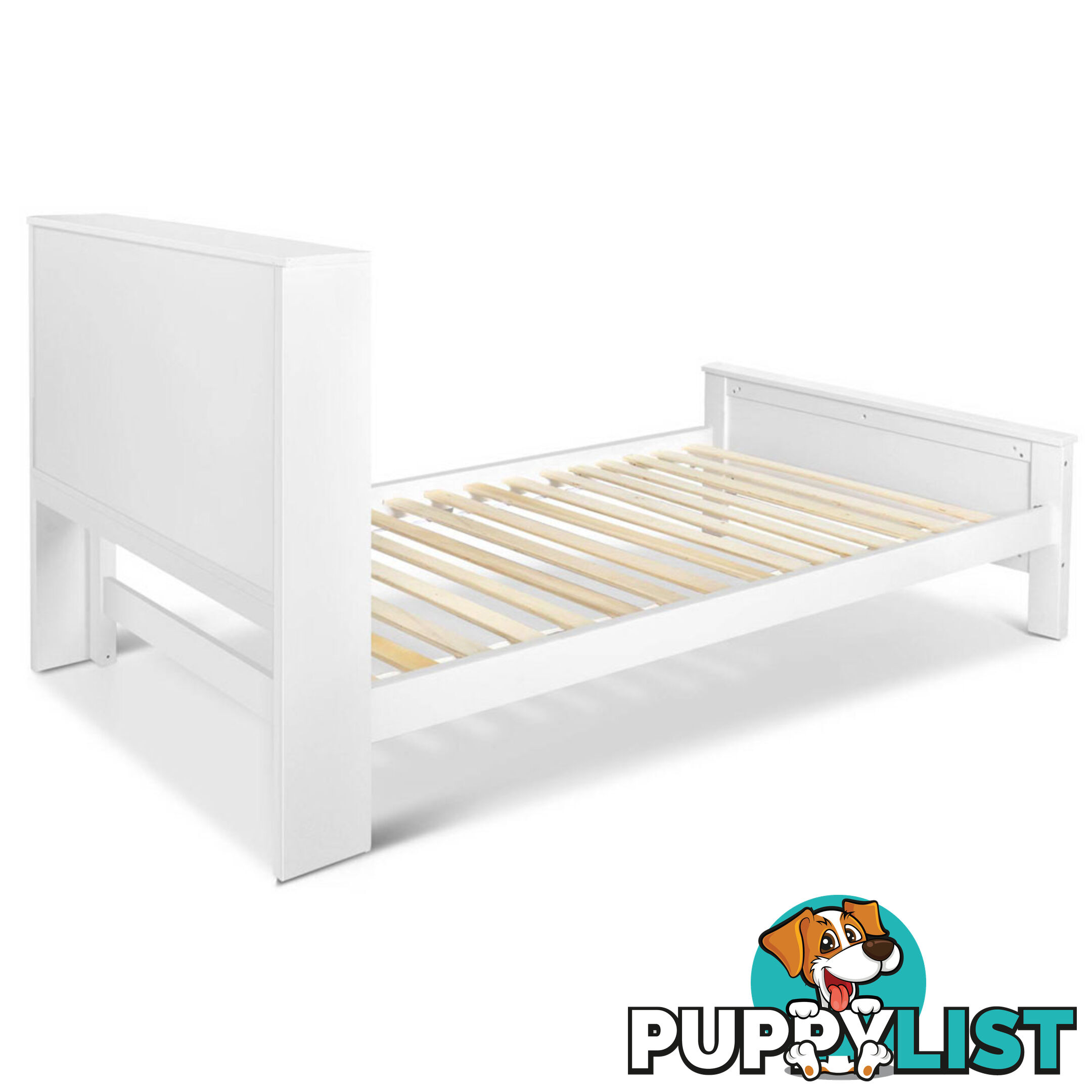 King Single Wooden Bedframe with Storage Shelf  - White