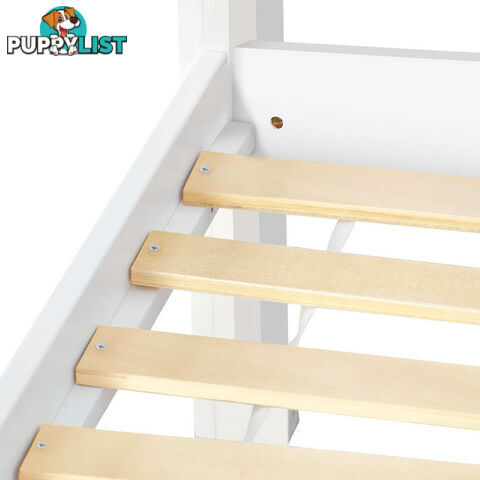 King Single Wooden Bedframe with Storage Shelf  - White