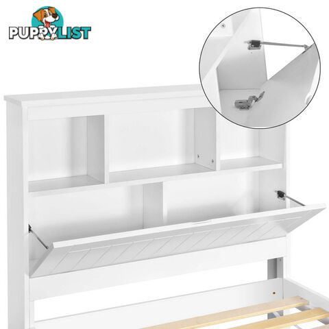 King Single Wooden Bedframe with Storage Shelf  - White