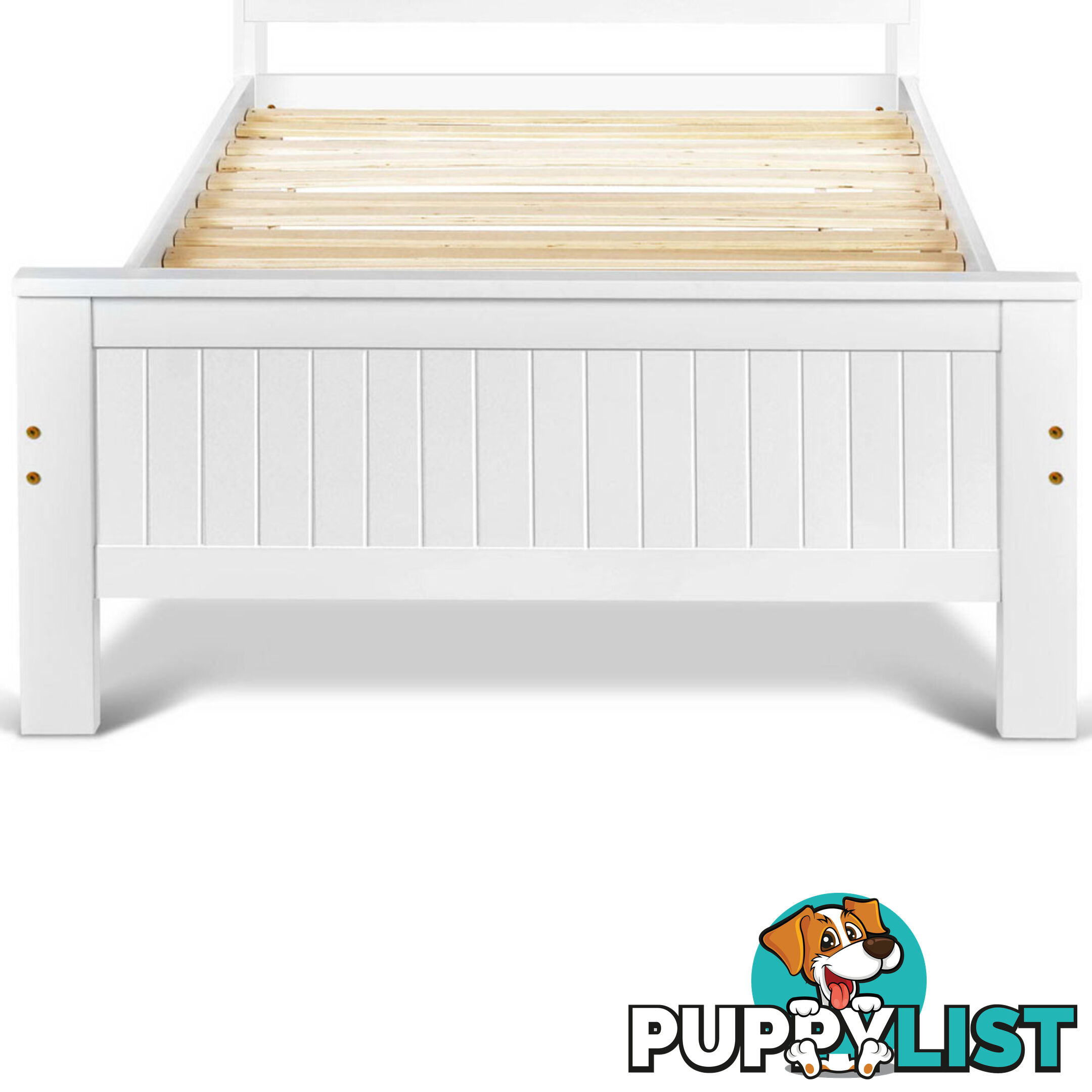 King Single Wooden Bedframe with Storage Shelf  - White