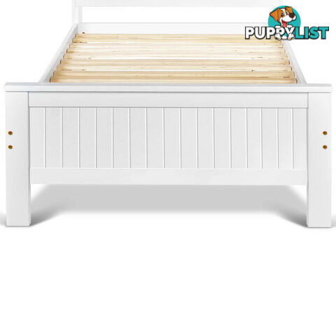 King Single Wooden Bedframe with Storage Shelf  - White