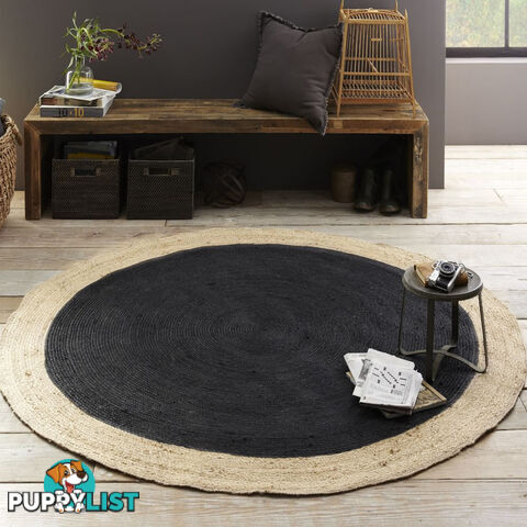 Jute Round Black Rug Black & Natural 120x120cm