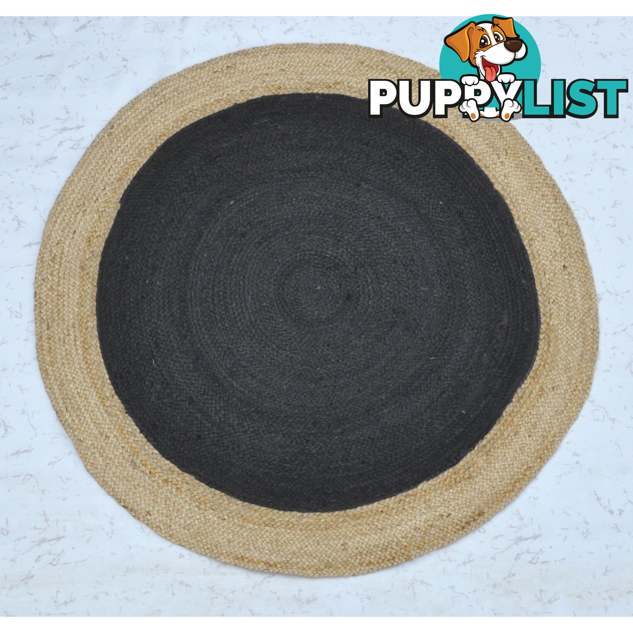 Jute Round Black Rug Black & Natural 120x120cm