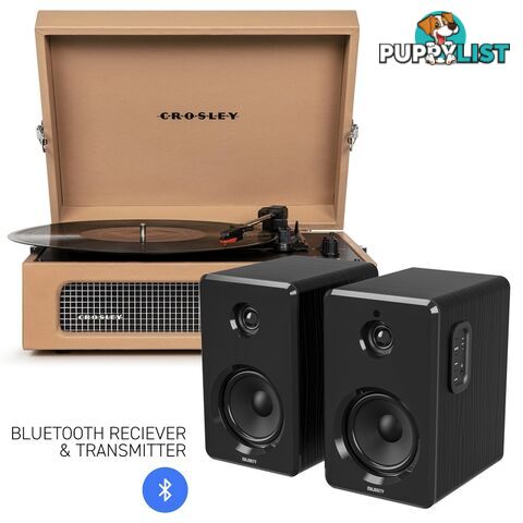 Crosley Voyager Bluetooth Portable Turntable - Tan + Bundled Majority D40 Bluetooth Speakers - Black - 782706323071 - Crosley - 782706323071