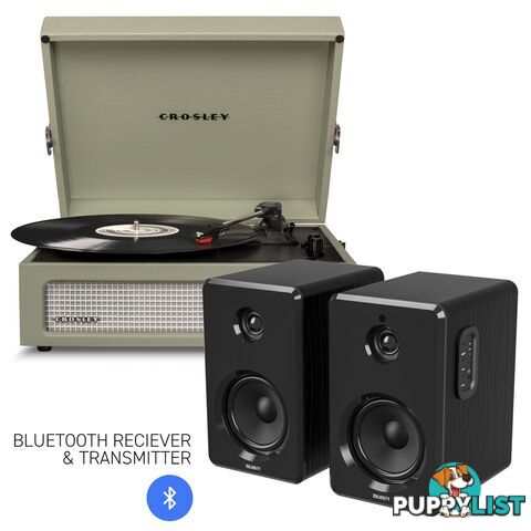 Crosley Voyager Bluetooth Portable Turntable - Sage + Bundled Majority D40 Bluetooth Speakers - Black - 782706323057 - Crosley - 782706323057