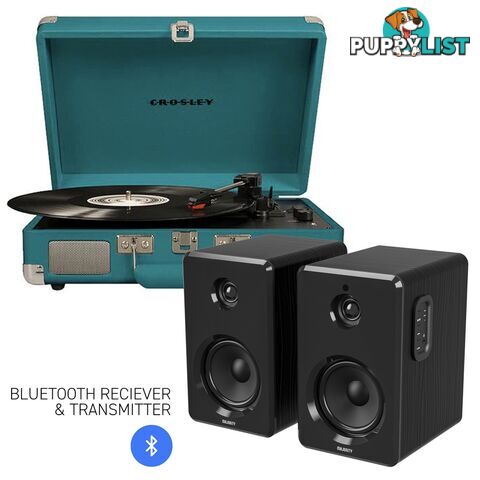 Crosley Cruiser Bluetooth Portable Turntable - Teal + Bundled Majority D40 Bluetooth Speakers - Black - 782706322982 - Crosley - 782706322982