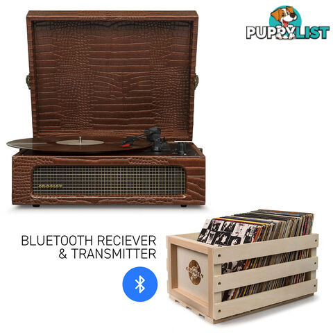 Crosley Voyager Brown Croc - Bluetooth Portable Turntable  & Record Storage Crate - 2080221203730 - Crosley - 2080221203730