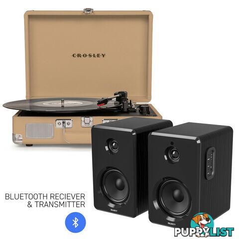 Crosley Cruiser Bluetooth Portable Turntable - Light Tan + Bundled Majority D40 Bluetooth Speakers - Black - 782706322951 - Crosley - 782706322951