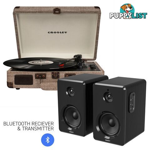 Crosley Cruiser Bluetooth Portable Turntable - Havana + Bundled Majority D40 Bluetooth Speakers - Black - 782706322937 - Crosley - 782706322937