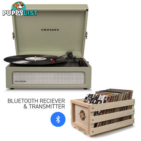 Crosley Voyager Sage - Bluetooth Portable Turntable  & Record Storage Crate (Copy) - 2080221203754 - Crosley - 2080221203754