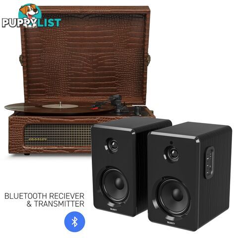 Crosley Voyager Bluetooth Portable Turntable - Brown Croc + Bundled Majority D40 Bluetooth Speakers - Black - 782706323033 - Crosley - 782706323033