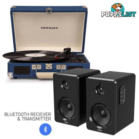 Crosley Cruiser Bluetooth Portable Turntable - Blue + Bundled Majority D40 Bluetooth Speakers - Black - 782706322906 - Crosley - 782706322906