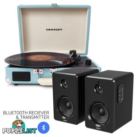 Crosley Cruiser Bluetooth Portable Turntable - Turquoise + Bundled Majority D40 Bluetooth Speakers - Black - 782706322999 - Crosley - 782706322999