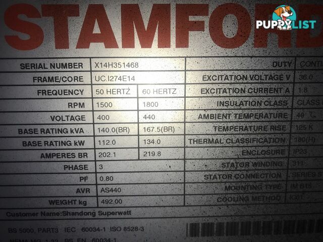 140kVA Stamford Alternator